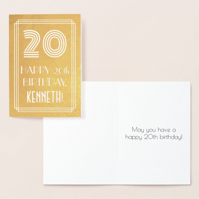 Carte Dorée 20e anniversaire - Art Déco Inspiré Look "20" + No (Affichage)