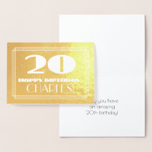 Carte Dorée 20e anniversaire : Nom + Art Déco Inspiré Look "20