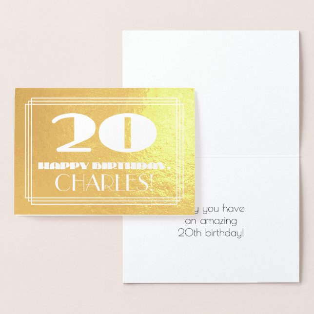 Carte Dorée 20e anniversaire : Nom + Art Déco Inspiré Look "20 (Affichage)