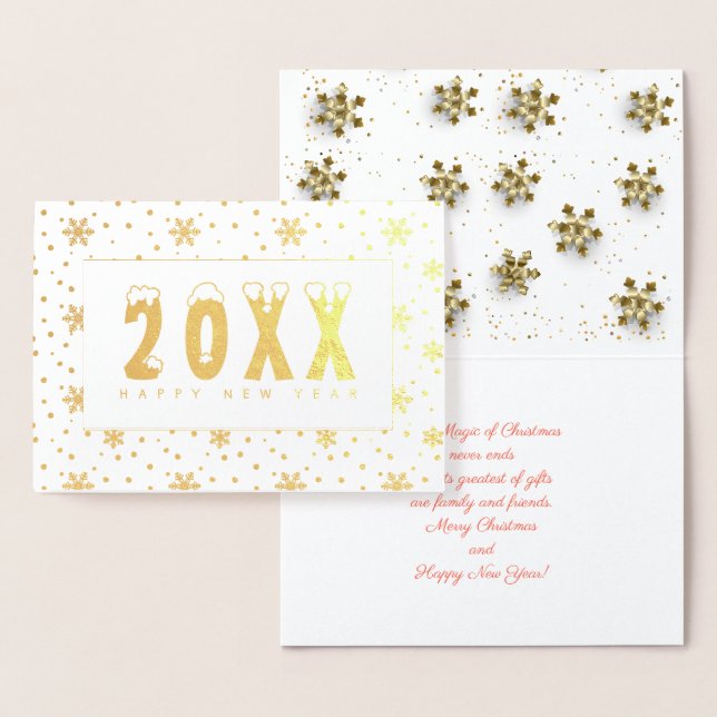 Carte Dorée 20XX Joyeux Noël et Bonne Année! Neige XMAS (Affichage)