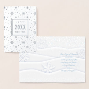 Carte Dorée 20XX Joyeux Noël et Bonne Année! Neige XMAS