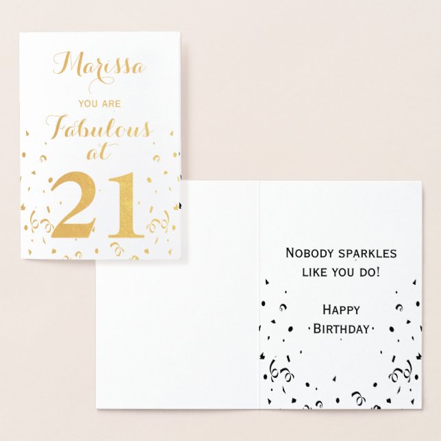 Carte Dorée 21e anniversaire Gold Foil Vous êtes fabuleux à 21 (Affichage)
