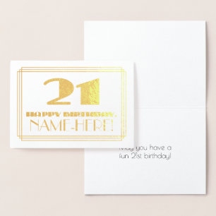 Carte Dorée 21e Anniversaire ; Nom + Style inspiré de l'Art Dé