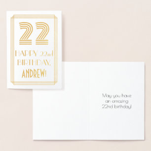 Carte Dorée 22e anniversaire - Art Déco Inspiré Look "22" & No