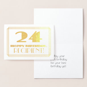 Carte Dorée 24e anniversaire ; nom + Art Déco Inspiré Look "24
