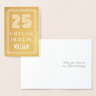 Carte Dorée 25e anniversaire - Art Déco Inspiré Look "25" + No