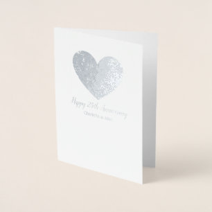 Carte Dorée 25ème anniversaire Mariage d'argent avec coeur