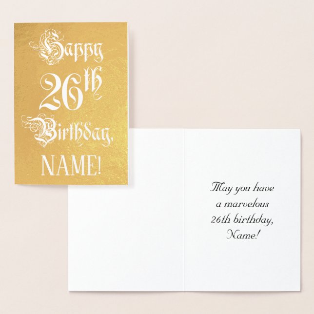 Carte Dorée 26e anniversaire : Élégant, Script Orné; Nom perso (Affichage)