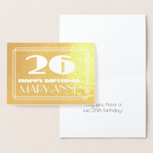 Carte Dorée 26e anniversaire : Nom + Art Déco Inspiré Look "26