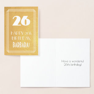 Carte Dorée 26ème anniversaire ~ Style Art Déco "26" & Nom per