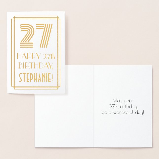 Carte Dorée 27e anniversaire - Art Déco Inspiré Look "27" & No (Affichage)