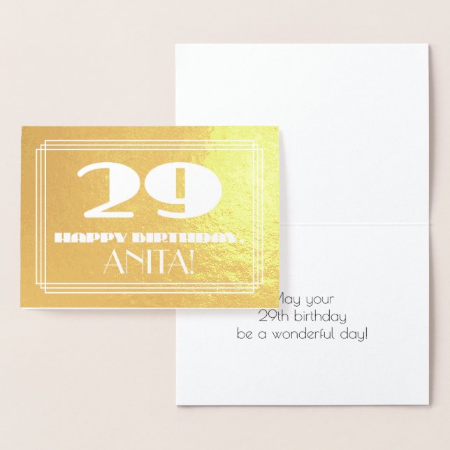 Carte Dorée 29e anniversaire : Nom + Art Déco Inspiré Look "29 (Affichage)
