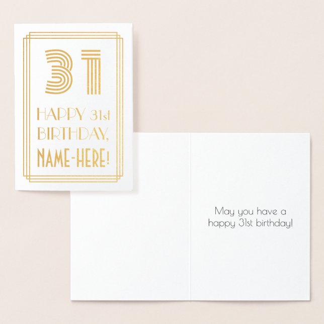 Carte Dorée 31e anniversaire - Art Déco Inspiré Look "31" & No (Affichage)