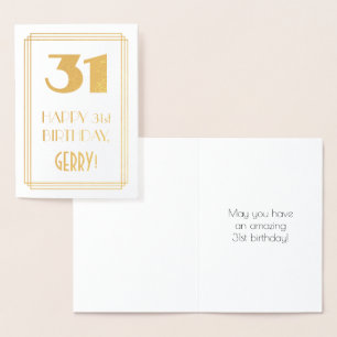 Carte Dorée 31e anniversaire : Art Déco Inspiré Look "31" & No