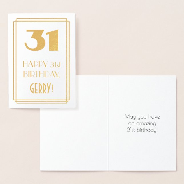 Carte Dorée 31e anniversaire : Art Déco Inspiré Look "31" & No (Affichage)