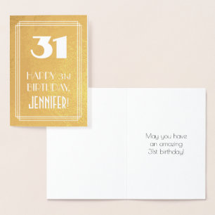 Carte Dorée 31e Anniversaire ~ Style Art Déco "31" & Nom perso