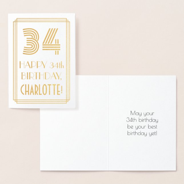 Carte Dorée 34e anniversaire - Art Déco Inspiré Look "34" & No (Affichage)