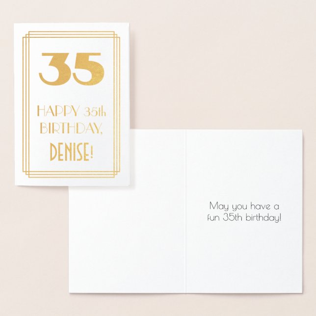 Carte Dorée 35e anniversaire : Art Déco Inspiré Look "35" & No (Affichage)