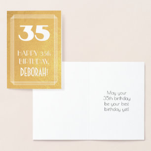 Carte Dorée 35e Anniversaire ~ Style Art Déco "35" & Nom Perso