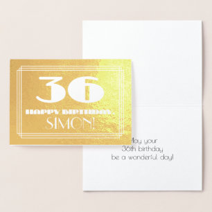 Carte Dorée 36e anniversaire : Nom + Art Déco Inspiré Look "36