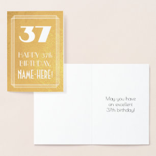 Carte Dorée 37e anniversaire ~ Style Art Déco "37" & Nom perso