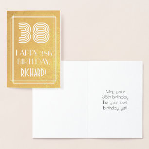 Carte Dorée 38e anniversaire - Art Déco Inspiré Look "38" + No