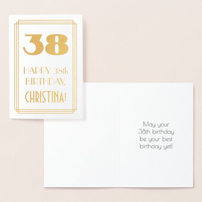 Carte Dorée 38e anniversaire : Art Déco Inspiré Look "38" & No (Affichage)
