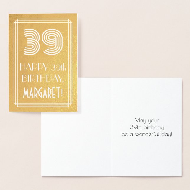 Carte Dorée 39e anniversaire - Art Déco Inspiré Look "39" + No (Affichage)