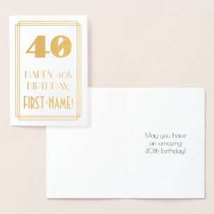 Carte Dorée 40e anniversaire : Art Déco Inspiré Look "40" & No