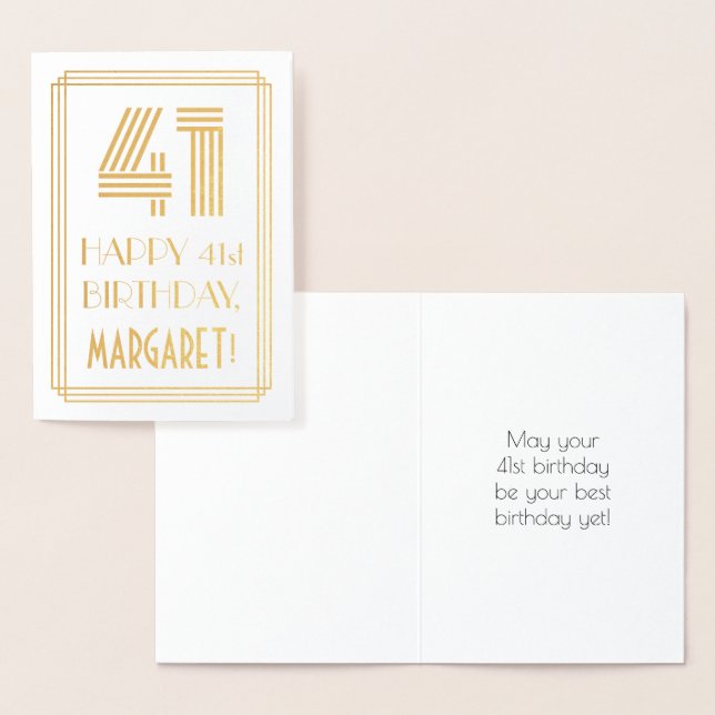 Carte Dorée 41e anniversaire - Art Déco Inspiré Look "41" & No (Affichage)