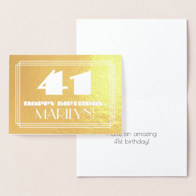 Carte Dorée 41e anniversaire : Nom + Art Déco Inspiré Look "41 (Affichage)