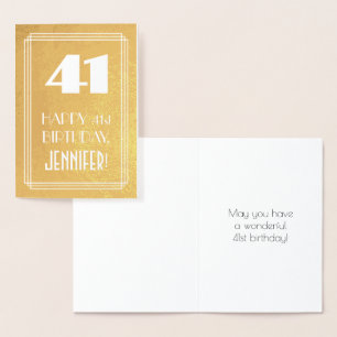 Carte Dorée 41e anniversaire ~ Style Art Déco "41" & Nom perso