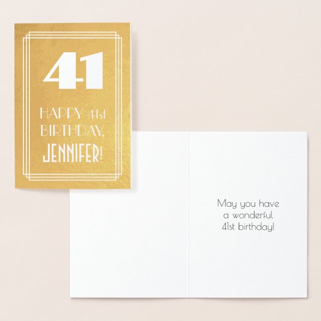 Carte Dorée 41e anniversaire ~ Style Art Déco "41" & Nom perso (Affichage)