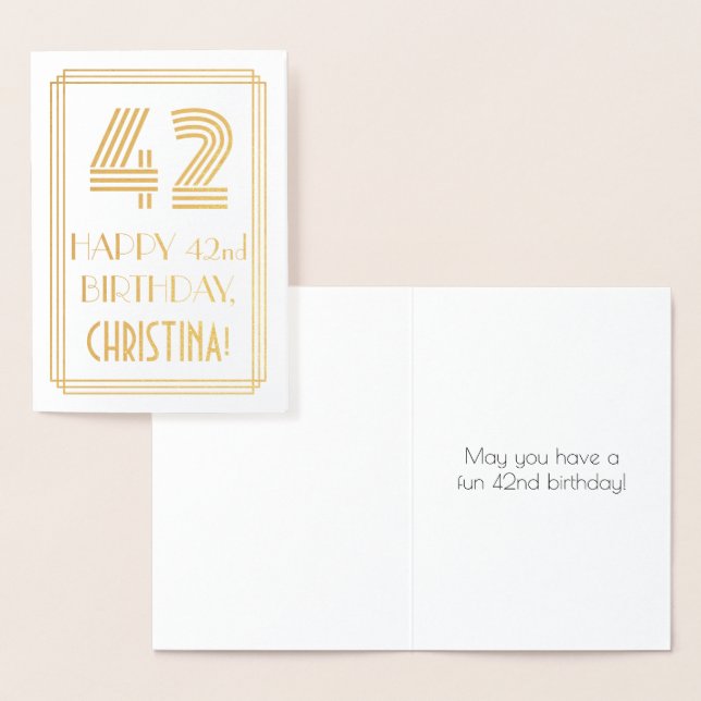 Carte Dorée 42e anniversaire - Art Déco Inspiré Look "42" & No (Affichage)