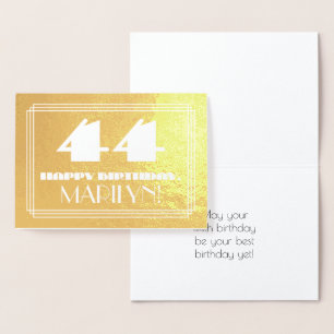 Carte Dorée 44e anniversaire : Nom + Art Déco Inspiré Look "44