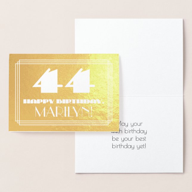 Carte Dorée 44e anniversaire : Nom + Art Déco Inspiré Look "44 (Affichage)