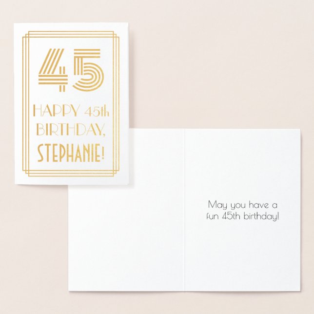 Carte Dorée 45e anniversaire - Art Déco Inspiré Look "45" & No (Affichage)