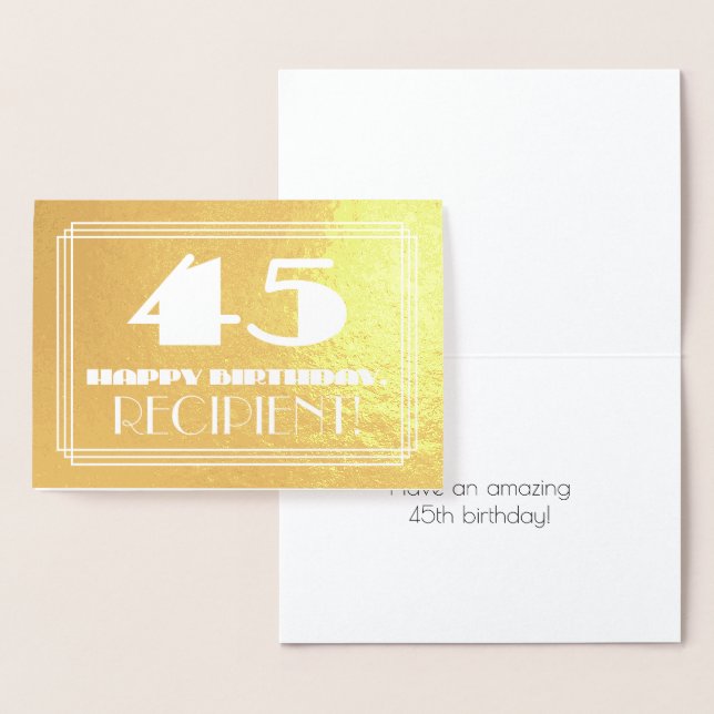 Carte Dorée 45ème anniversaire : Nom + Art Déco Inspiré Look " (Affichage)