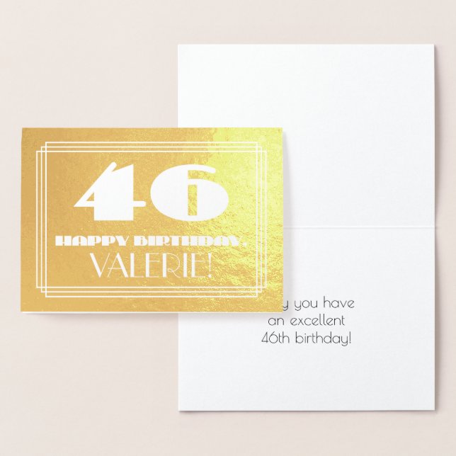 Carte Dorée 46ème anniversaire : Nom + Art Déco Inspiré Look " (Affichage)