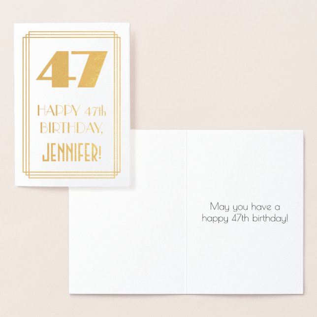 Carte Dorée 47e anniversaire : Art Déco Inspiré Look "47" & No (Affichage)