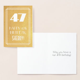 Carte Dorée 47e anniversaire ~ Style Art Déco "47" & Nom perso