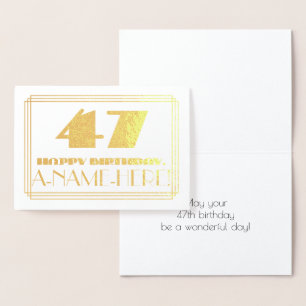 Carte Dorée 47ème anniversaire ; nom + Art Déco Inspiré Look "