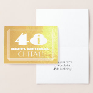 Carte Dorée 48e anniversaire : Nom + apparence Art Déco "48"