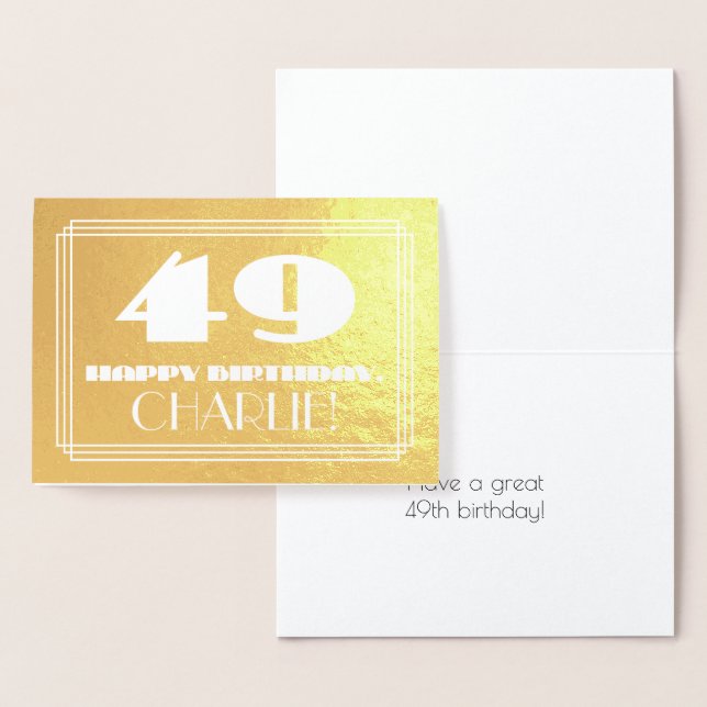 Carte Dorée 49e anniversaire : Nom + Art Déco Inspiré Look "49 (Affichage)