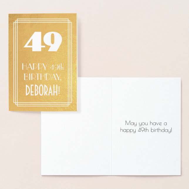Carte Dorée 49e anniversaire ~ Style Art Déco "49" & Nom perso (Affichage)