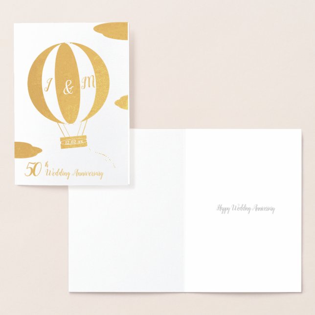 Carte Dorée 50e anniversaire du mariage d'or en montgolfière (Affichage)