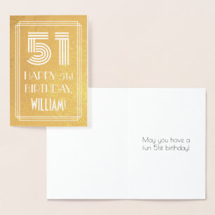 Carte Dorée 51e anniversaire - Art Déco Inspiré Look "51" + No