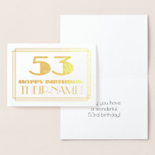 Carte Dorée 53ème anniversaire ; nom + Art Déco Inspiré Look "