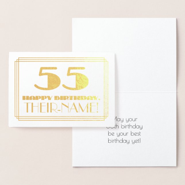 Carte Dorée 55e anniversaire ; nom + Art Déco Inspiré Look "55 (Affichage)