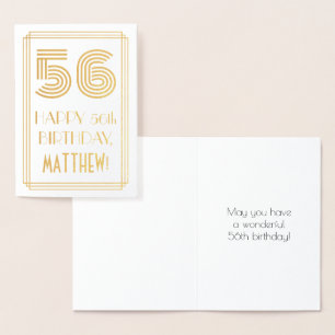 Carte Dorée 56e anniversaire - Art Déco Inspiré Look "56" & No
